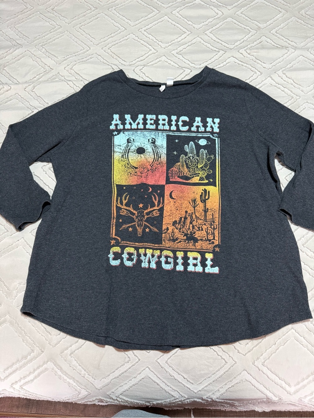 American Cowgirl Graphic Long-Sleeve Top - Charcoal